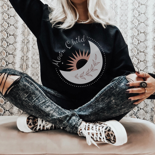 Moon Child Unisex Heavy Blend Crewneck Sweatshirt, Celestial Sweatshirt, Boho Sweatshirt