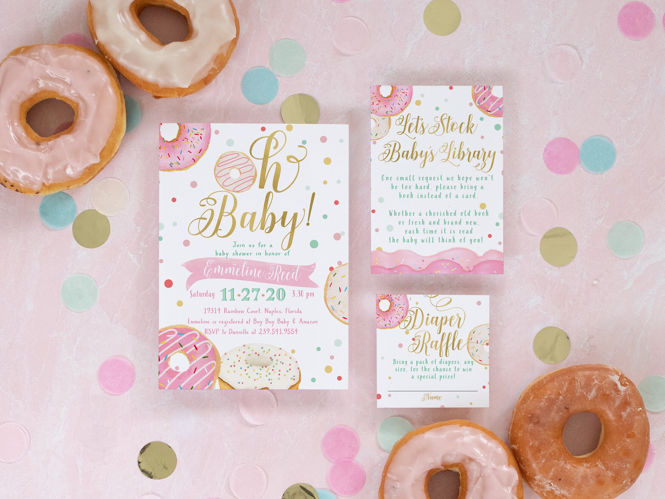 Donut Baby Shower Invitation, Girl Invite, Sprinkle Girl, Oh Invite