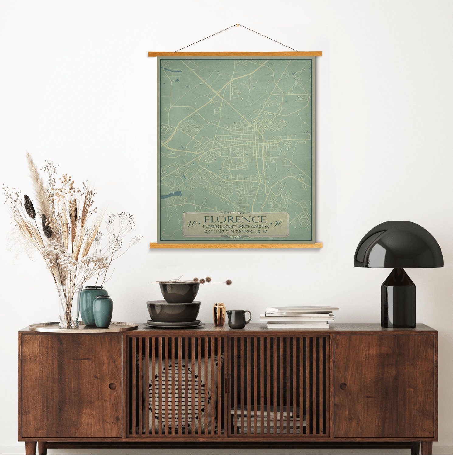 Florence South Carolina Vintage Street Map | Hanging Canvas Of Printed Marketplace