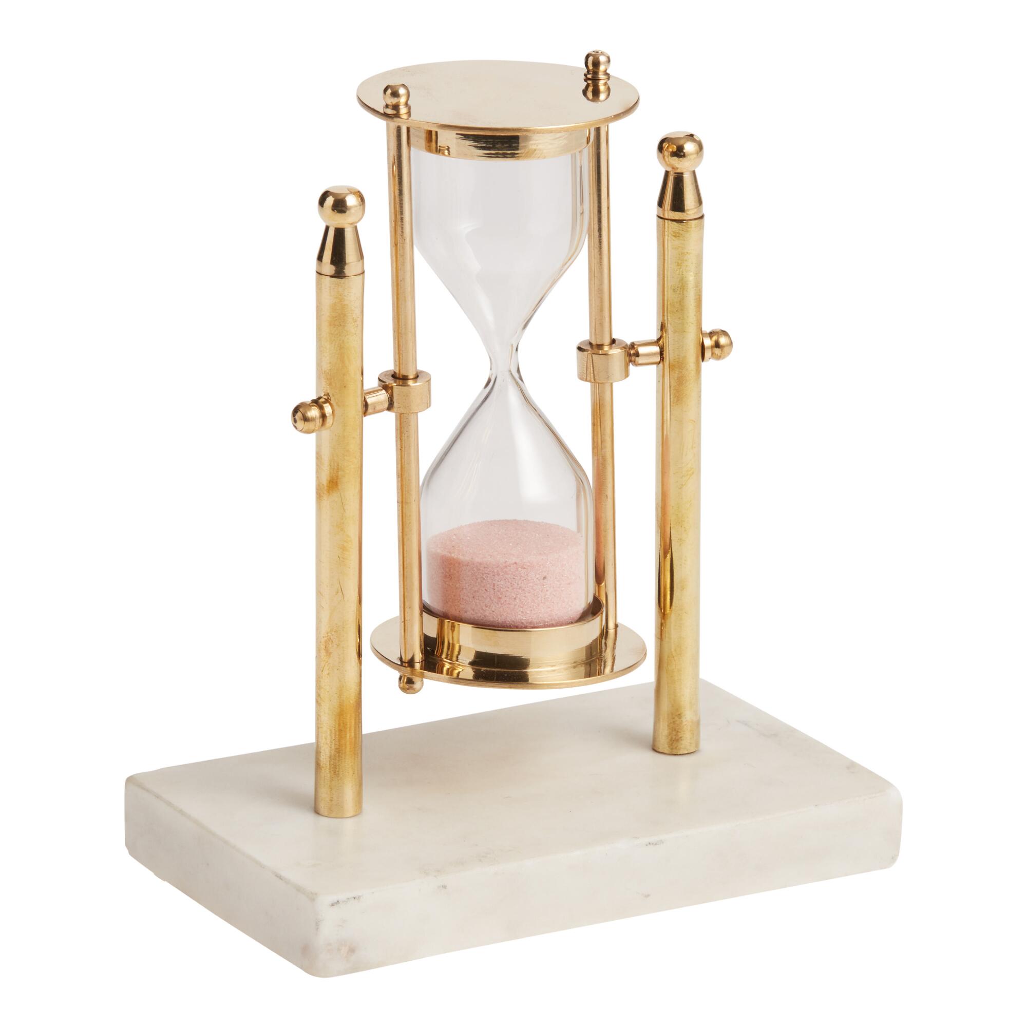 Rotating Brass Hourglass Timer With Stand: Pink/White/Gold by World Market