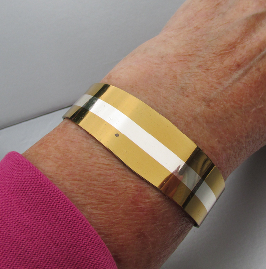 Lillian Vernon 1976 Modernist Sterling Inlay Brass Cuff Bracelet