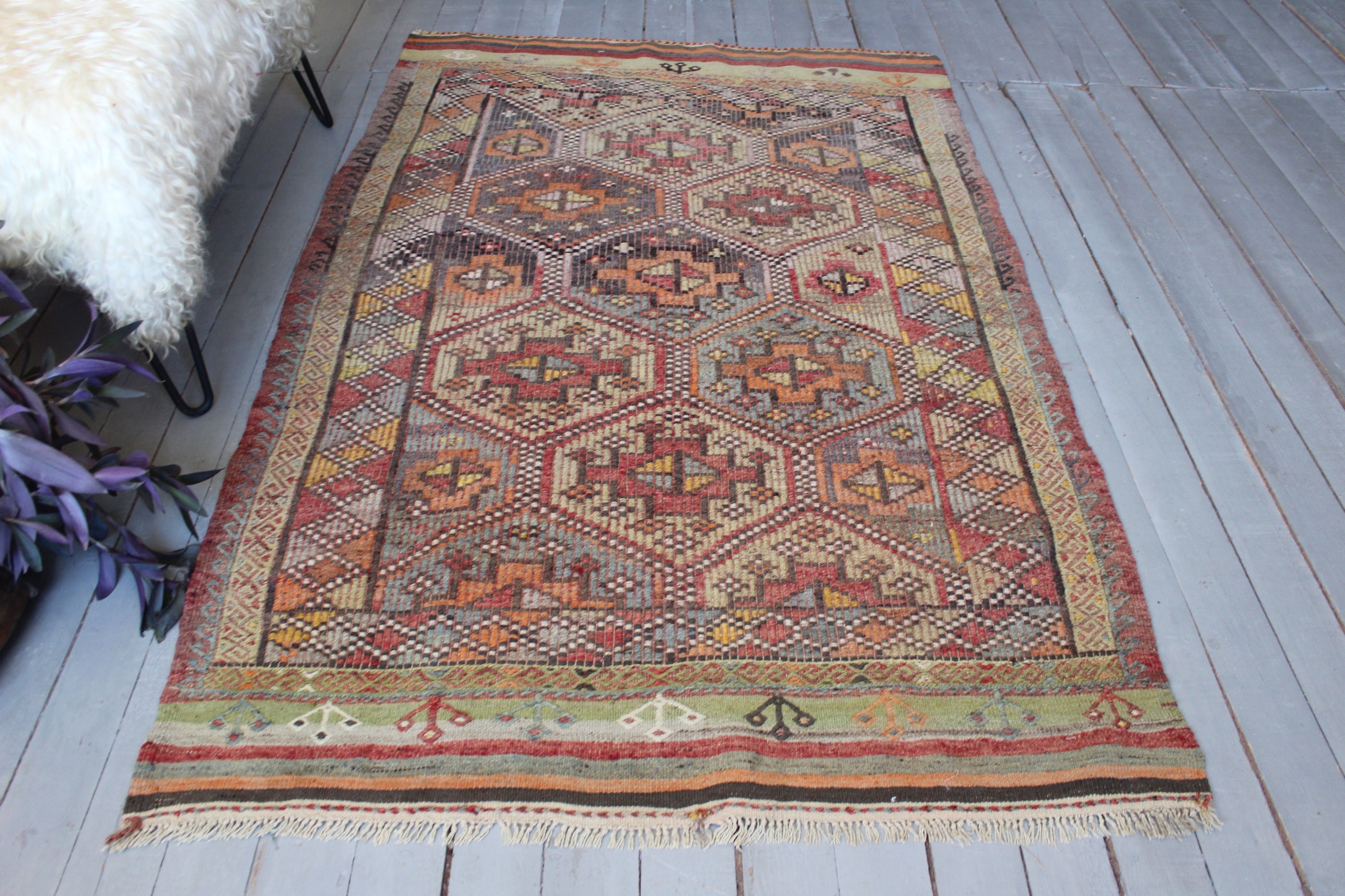 3'8x6'2 Ft Vintage Ethnic Kilim, Bohemian Kilim Rug, Turkish Anatolian Decorative Rug"