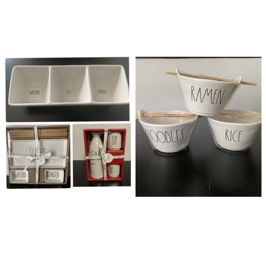 Rae Dunn Rice, Noodles, Ramen Bowls, Sake & Sip Set, Sushi Washi Ginger, Soy Ginger-Click On The Drop Down Menu & Select