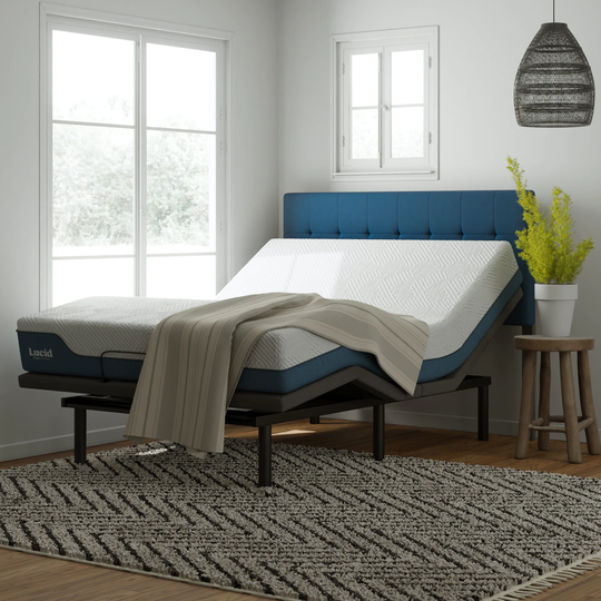 LUCID Comfort Collection Deluxe Adjustable Bed Base with 12-in Full Hybrid Memory Foam/Coil Blend Mattress in a Box in White | LUCC12FFGHL6LP