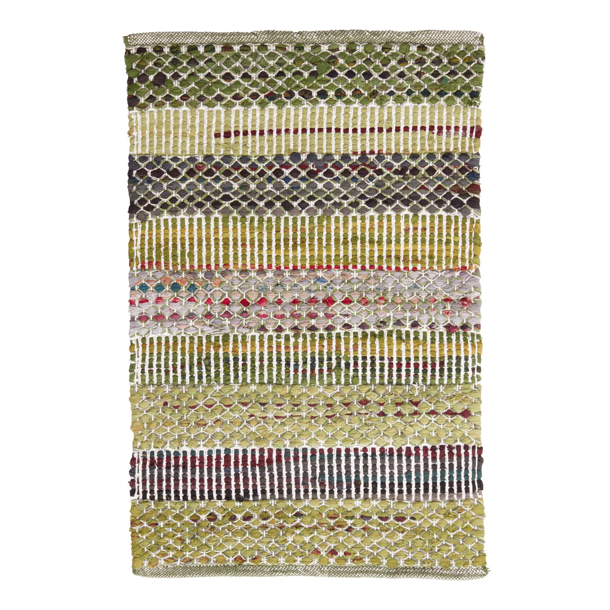 Green Wide Stripe Cotton Chindi Area Rug - 2' x 3' by World Market