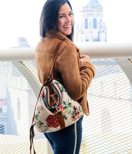 Slouch Tapestry Bag Convertible Backpack Women, Tapestry Backpack, Fabric Shoulder Bag, Canvas