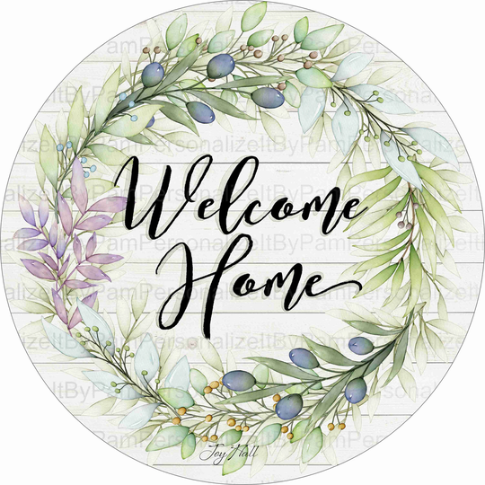 11.75" Round Farmhouse Wreath Sign, Welcome Home Personalize It By Pam, Door Decor