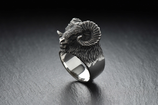 Ram Ring | Mens Aries Head Silver Totem Aries Zodiac Gift