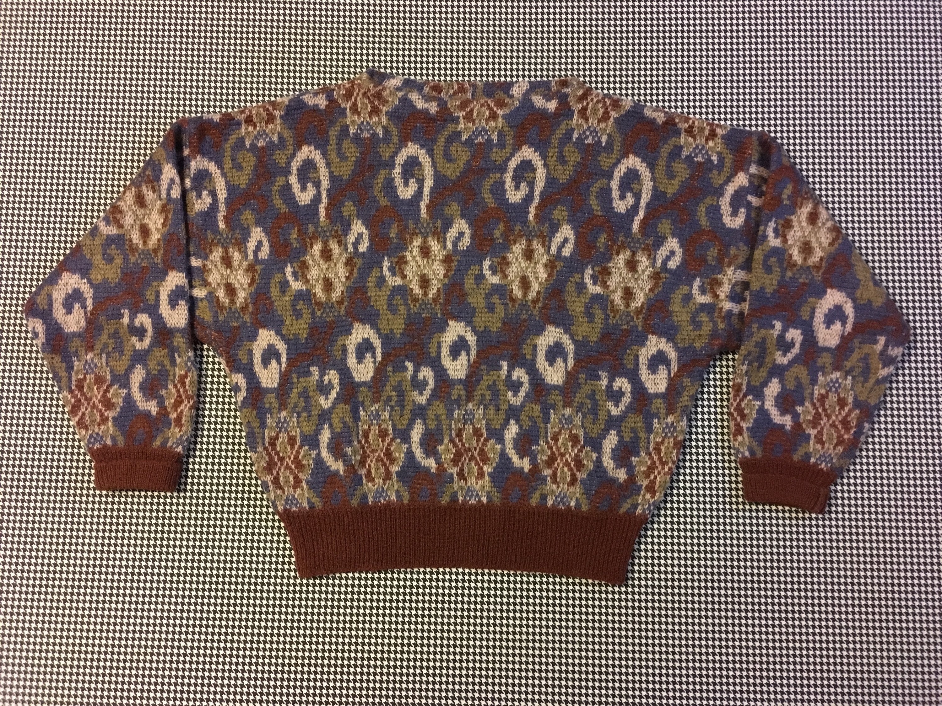 1990's, Mohair Blend, Sweater, in Blue & Brown, Ornate Design, Women's Size Medium