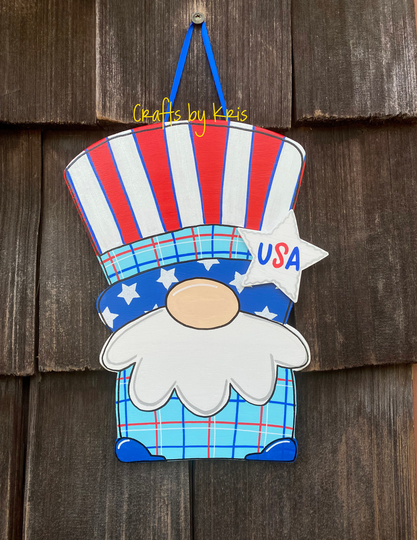 Uncle Sam Fourth Of July 4Th Patriotic Summer Gnome Hand-Painted Hanging Wood Door Hanger Sign Welcome Family Holiday Porch Decoration Gift