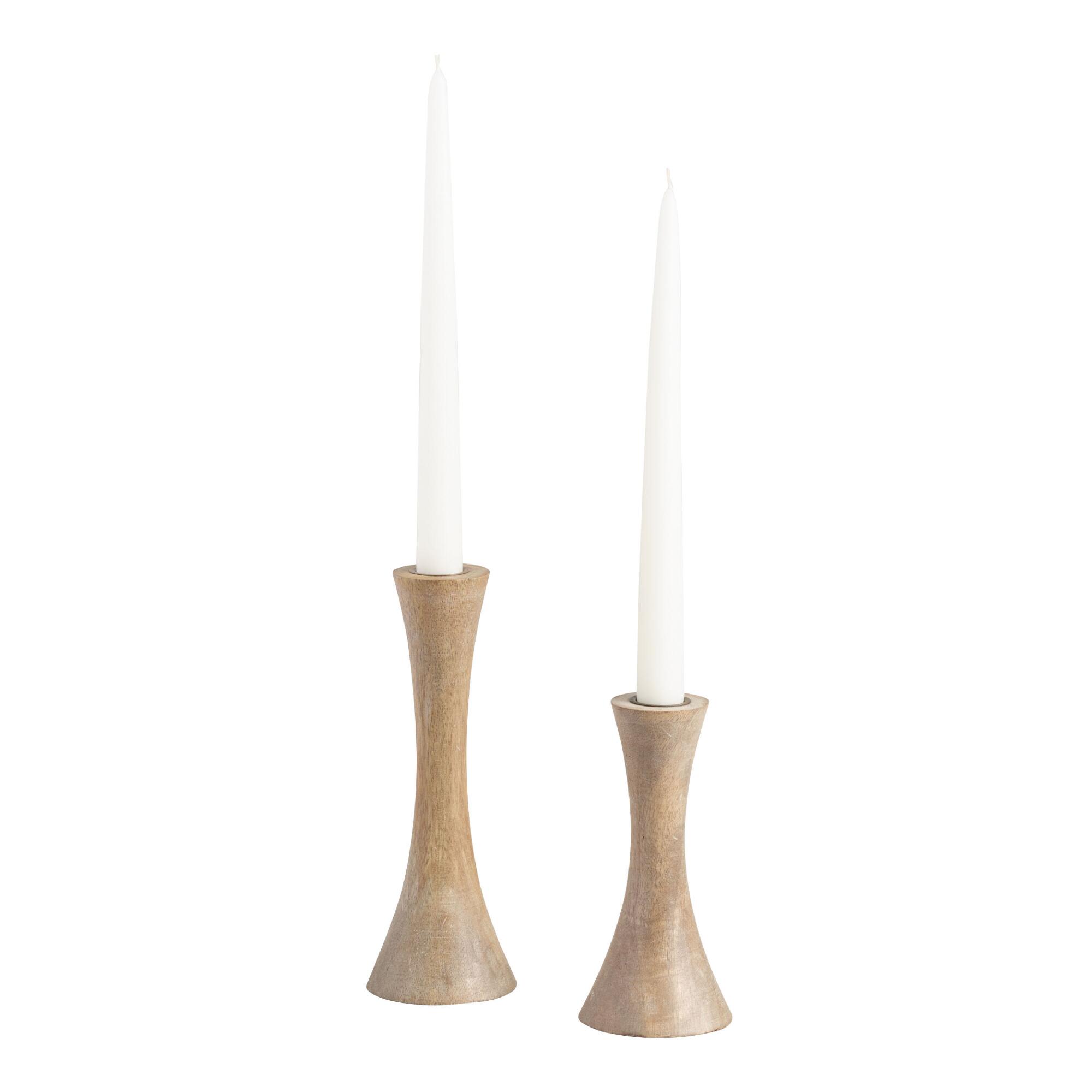 Flared Whitewash Wood Taper Candle Holder by World Market