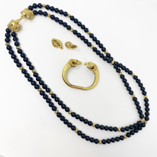 490 Vintage Avon Kenneth Jay Lane Ram Necklace, Earrings & Bracelet Jewelry Set