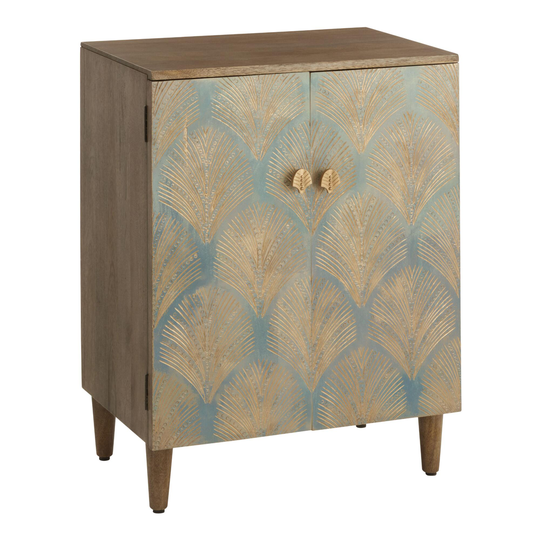 CRAFT Light Blue Wood And Gold Etched Naisha Storage Cabinet: Blue/Brown/Gold by World Market