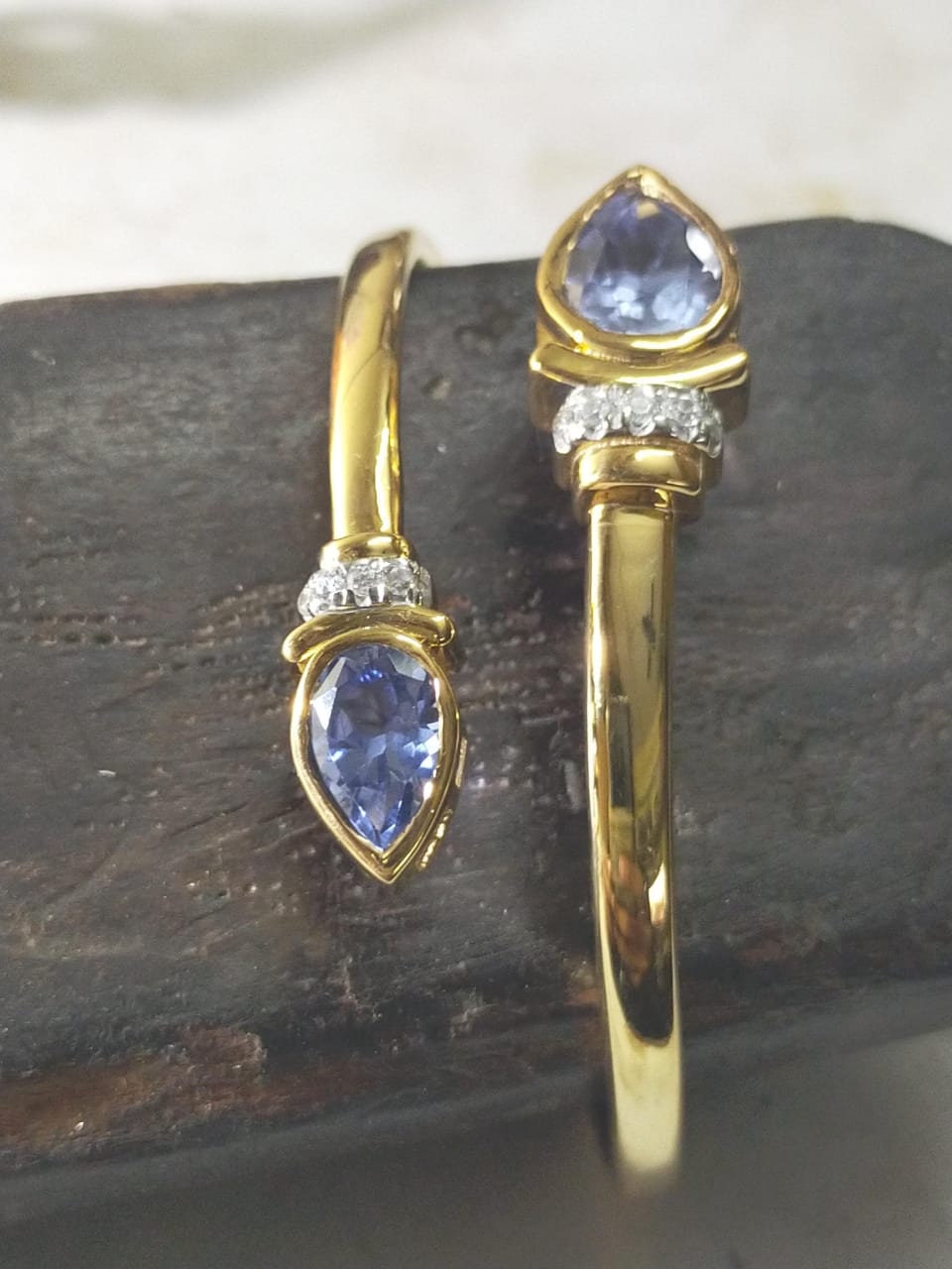 Pear Sapphire Diamond Twisted Bangle Bracelet With 10Kt Yellow Gold Finish, Bangle, Bar Bracelet, Bracele, Valentine