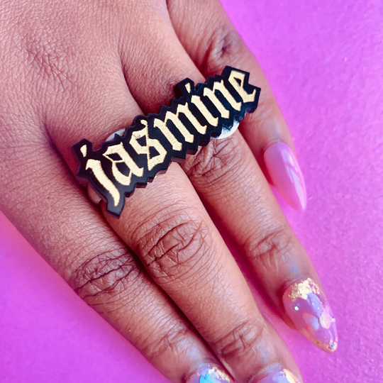 Acrylic Name Two Finger Ring | Personalized Jewelry Knuckle Gift For Mom Fast Shipping