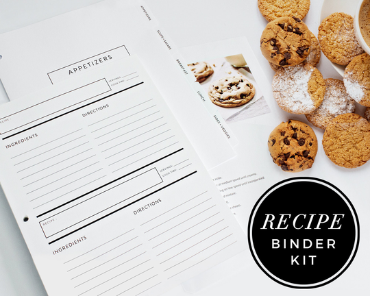 Recipe Binder Kit, Dividers, 10 Index Tabs, 110 Cards, Pocket, Printed Kit For 3-Ring