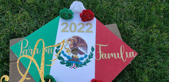 Grad, Graduation Cap, Custom Cap, Topper, Gift, Mexican Flag, Mexico, Flower Cap