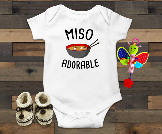 Miso Adorable Baby Bodysuit, Funny Clothes, Cute Outfit, Aisan Food, Ramen, Noodles, Anime, Japanese, Kawaii, Announcement