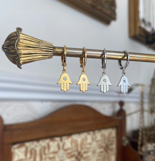 Crystal Hand Of Fatima Hamsa Huggie Hoop Earrings