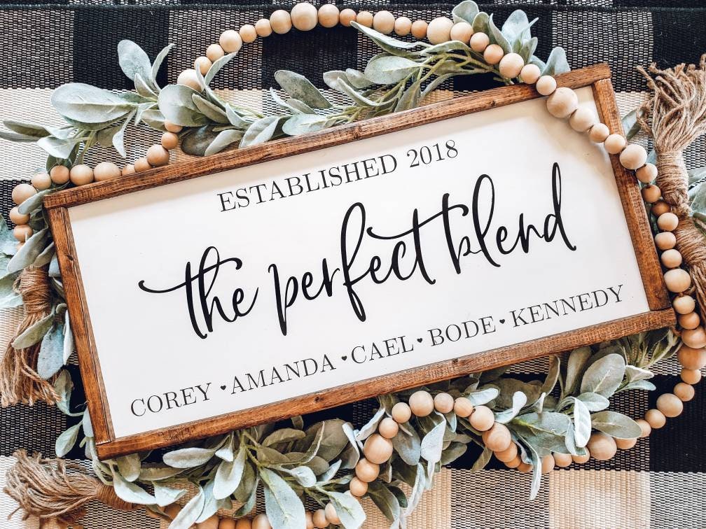 The Perfect Blend Sign, Family Established Personalized Name Blended Family, Last Names, First Names Wedding Gift