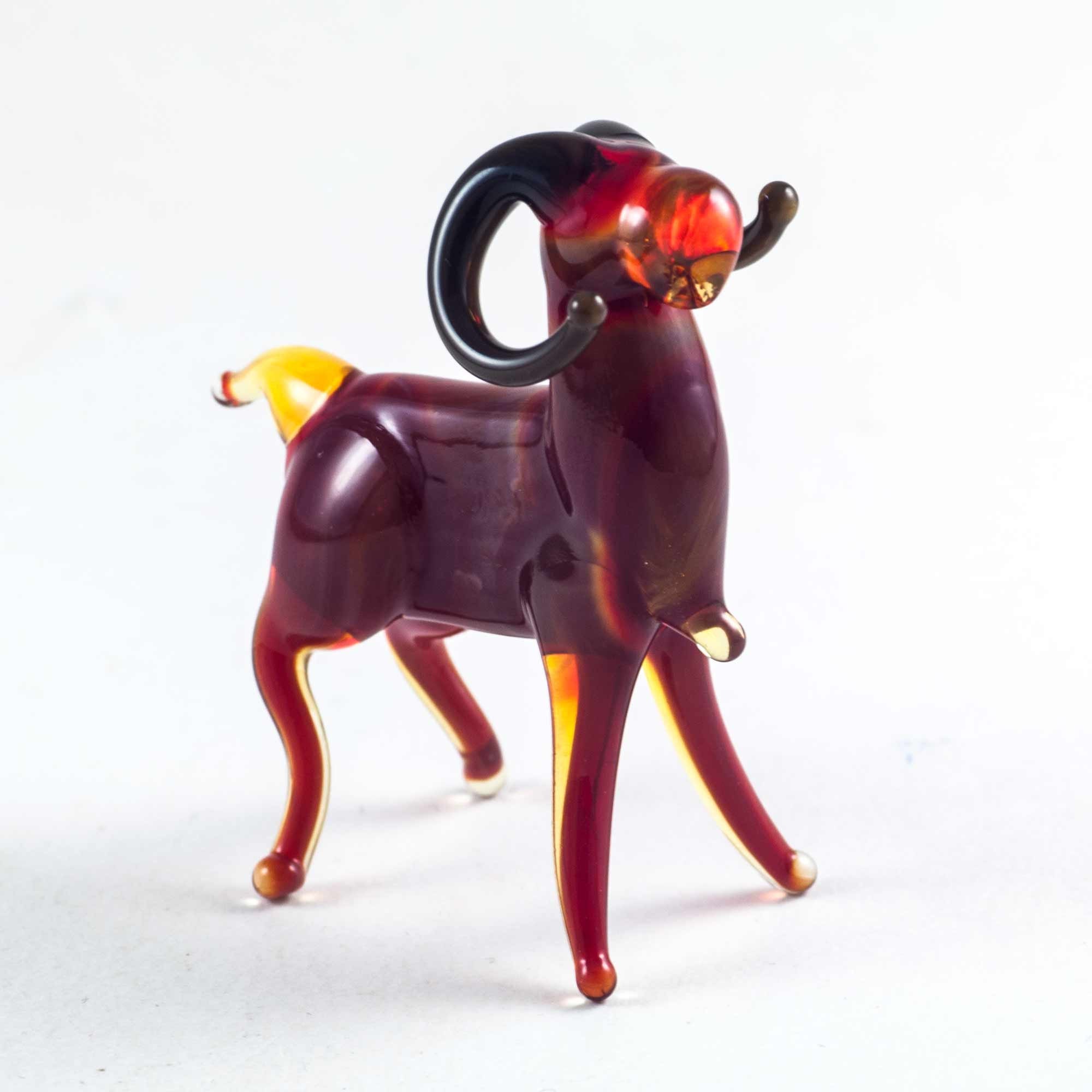 Hand-Blown Glass Ram Figurine - Art Farm Animals Collection Miniature Blown Figure 043