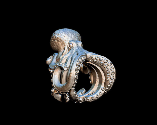 Octopus Tentacle Ring Kraken Wedding Sterling Silver 925 Band, Band Unisex Ring, Unique