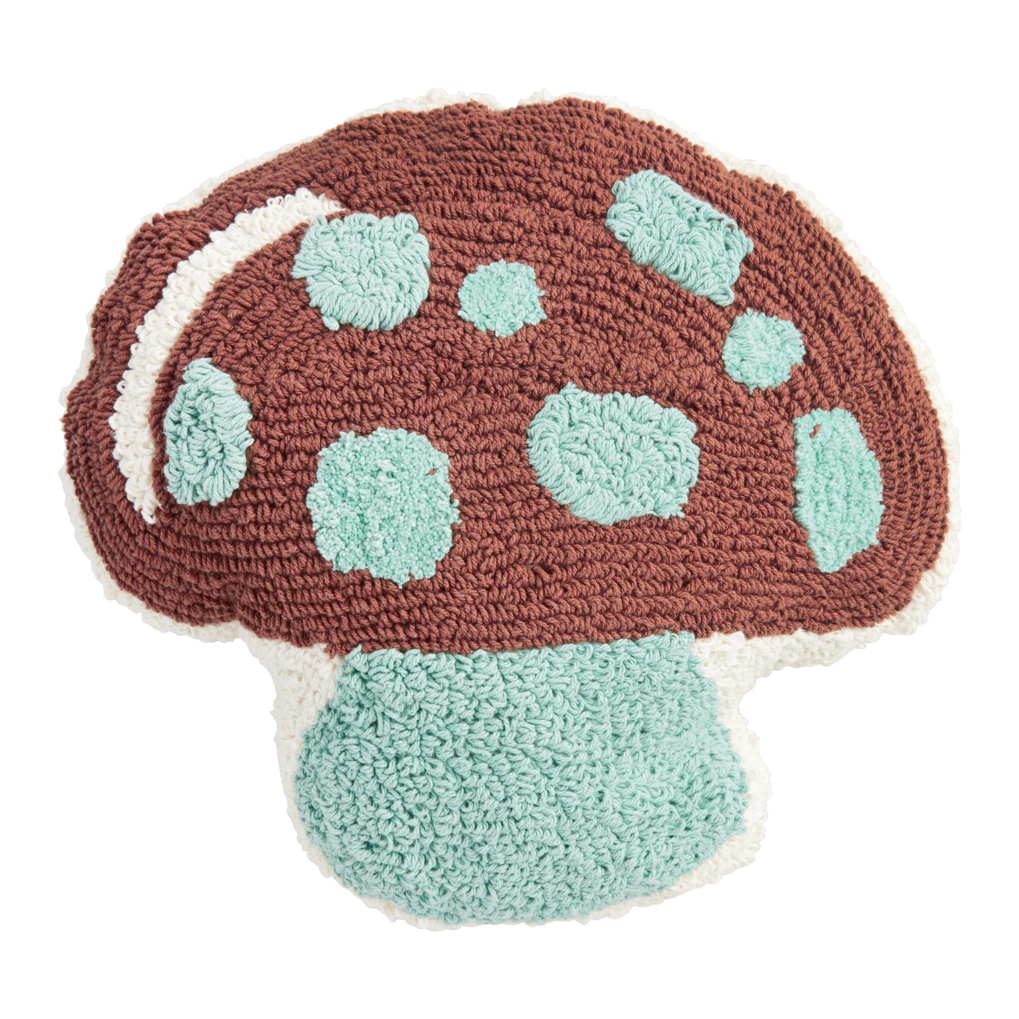 Blue and Brown Mushroom Shaped Tufted Throw Pillow by World Market