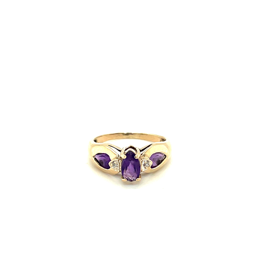 10K Yellow Gold Marquise Cut Amethyst Ring