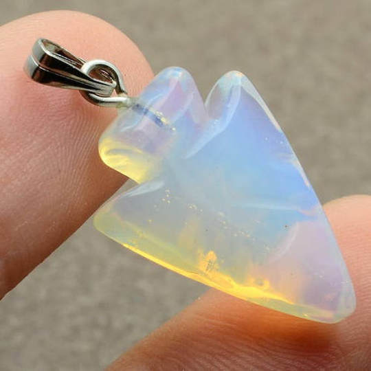 Petite /Opalite /Carved /Arrow Head/ Gemstone /18K White Gold/ Pendant