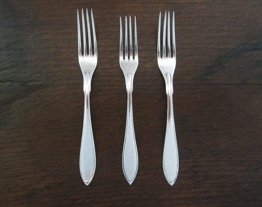 3-Pc Swedish Silverplate Fork Set Antique C1900 Marked Prima Ns 12 Alpacca Small Cocktail, Lemon, Olive, Appetizer Forks Simple Design
