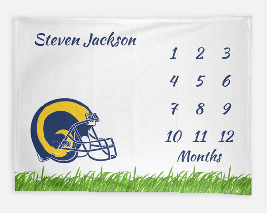 La Rams Football Helmet Baby Month Blanket Boy, Monthly Milestone Blankets, Sports Fan Team Nursery, Photo Prop Mat Growth Tracker