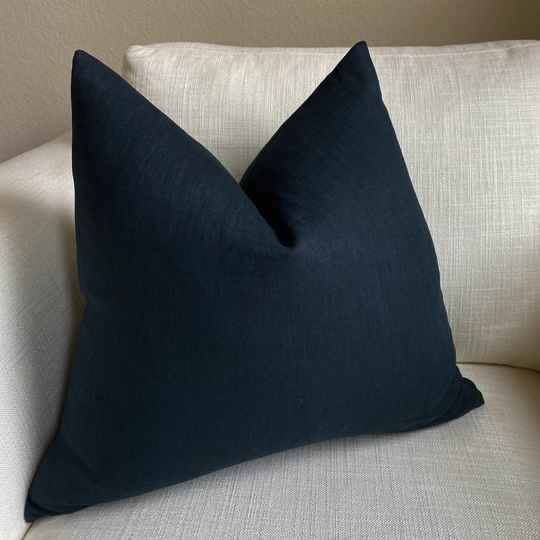Solid Midnight Blue Linen Cotton Blend Throw Pillow Cover, Cover Only Multiple Sizes Available