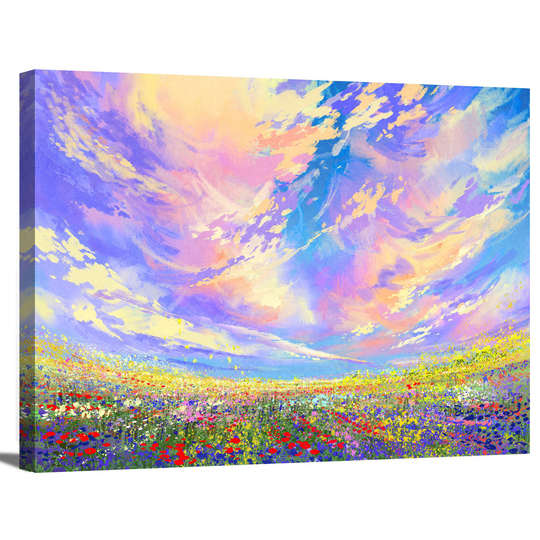 Colorful Flower Field Purple Sky Landscape Oil Painting Artwork Framed Canvas Print Wall Art Office Decor Home Decorations