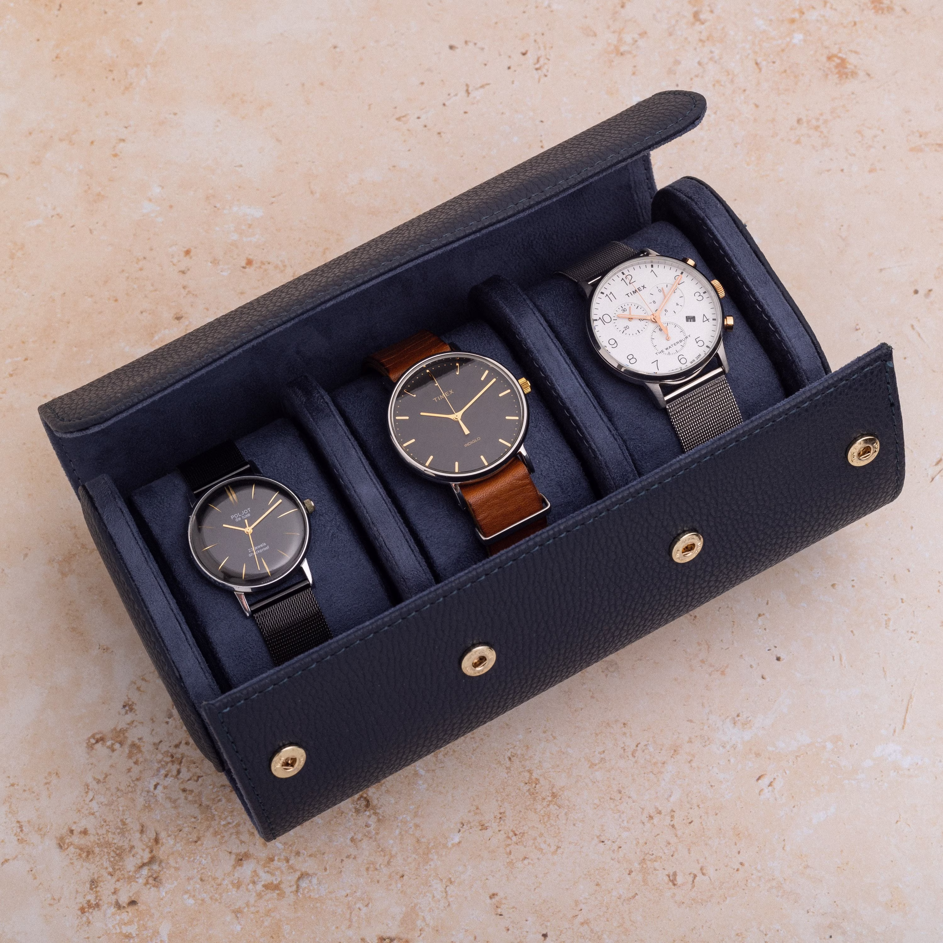 Luxury Leather Watch Case Roll For 3 Watches