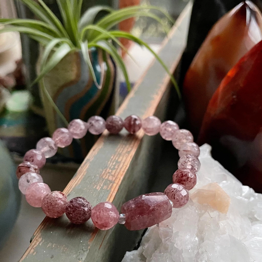 Little Love Bug | Strawberry Quartz + Nugget Bracelet 8mm Spiritual Junkies Yoga Meditation Stackable Mala