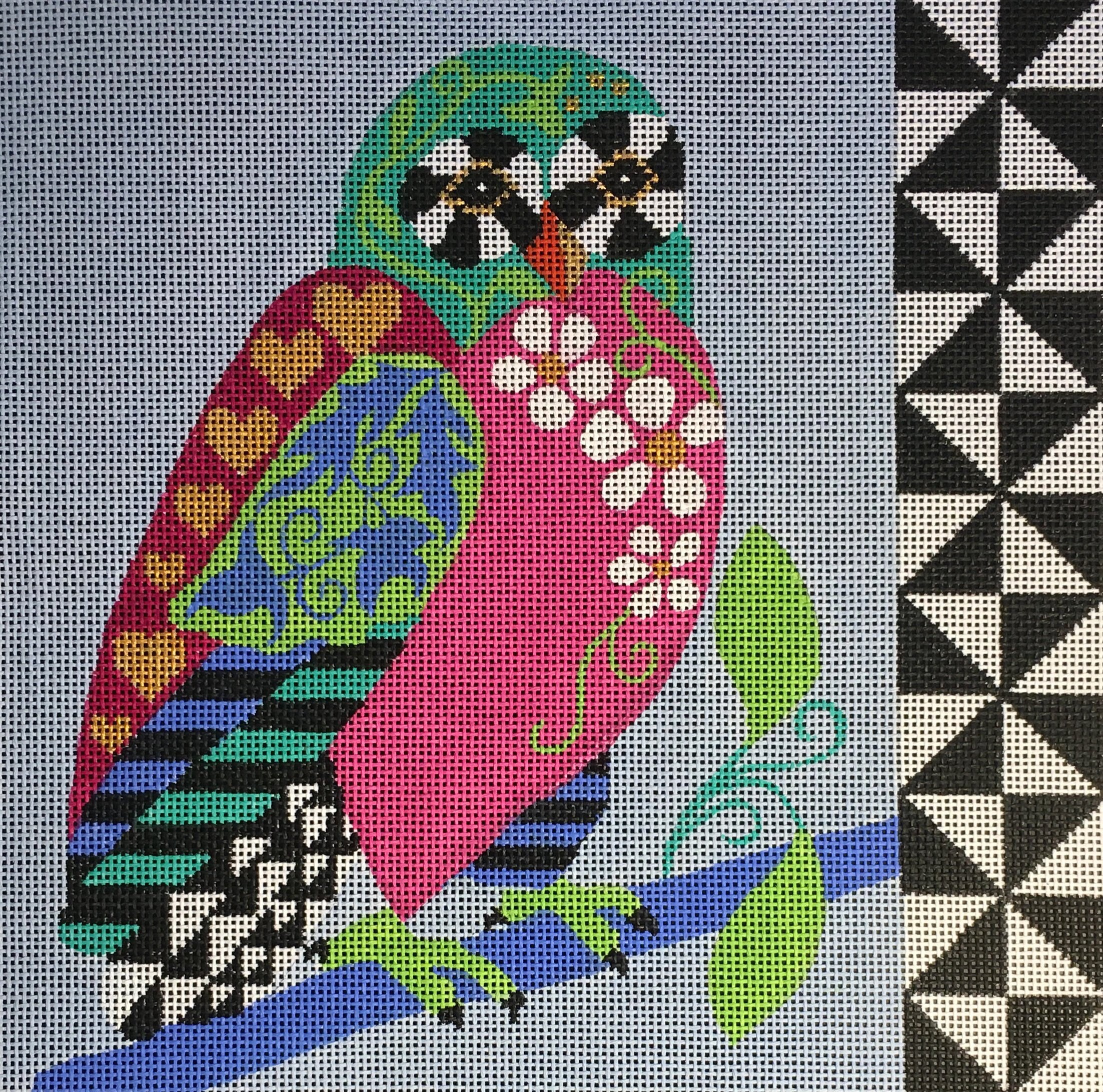 Needlepoint Handpainted Amanda Lawford Graphic Owl 11x11 -Free Us Shipping
