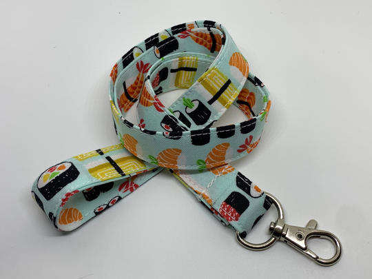 Sushi Lanyard - Optional Breakaway Clasp Cotton Fabric Id/Key Badge Holder Seafood Raw Delicious Fish Wasabi
