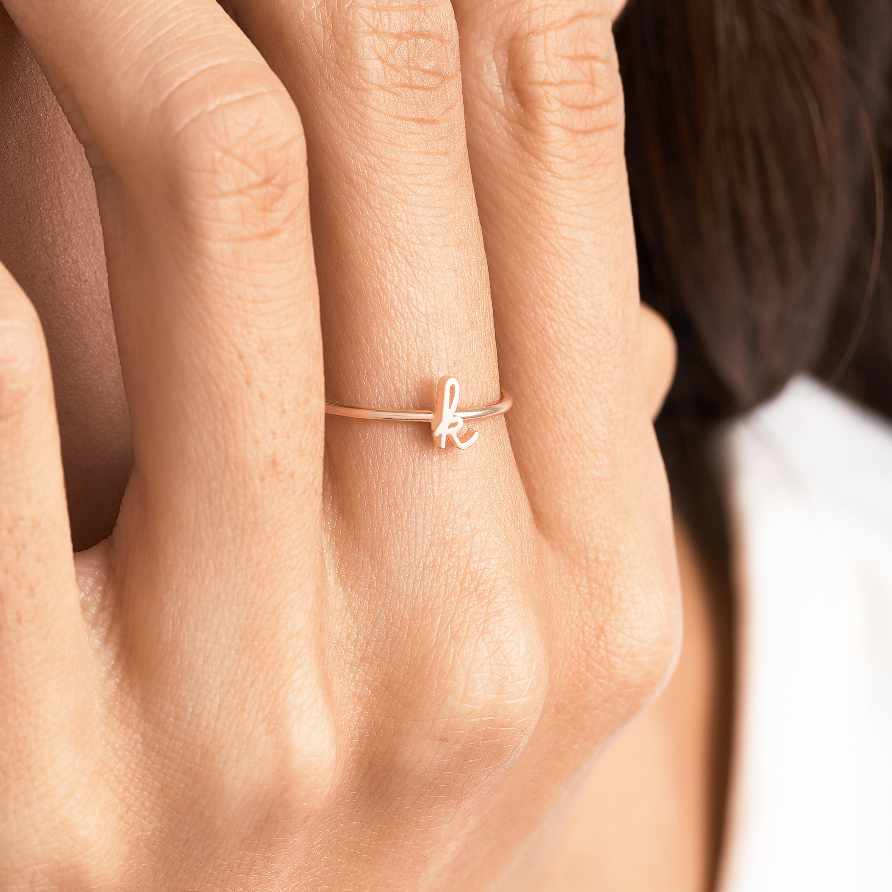 Custom Initial Ring - Name Dainty Children Letter Stacking Rings Bridesmaids Gift Mother