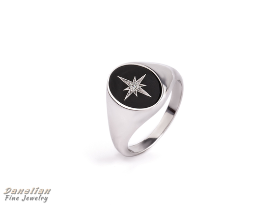 Man Jewelry Gift, Ring Star Gemstone, Silver Signet, Statement Ring, Pinky Husband Signet Black And
