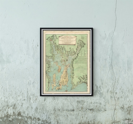 Map 1777 Map Rhode Island | Bristol Narragansett Bay A Topographical Chart Of The Bay Narraganset in Province