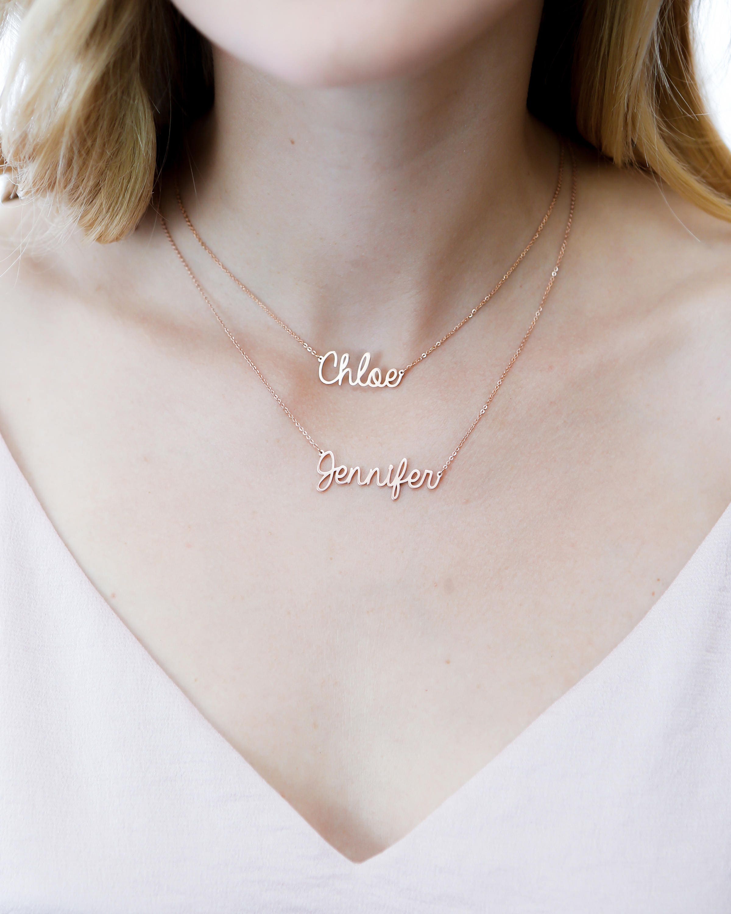 Double Chain Name Necklace Personalized Layer Dainty Names Jewelry Children Mothers Gift Nh08F52