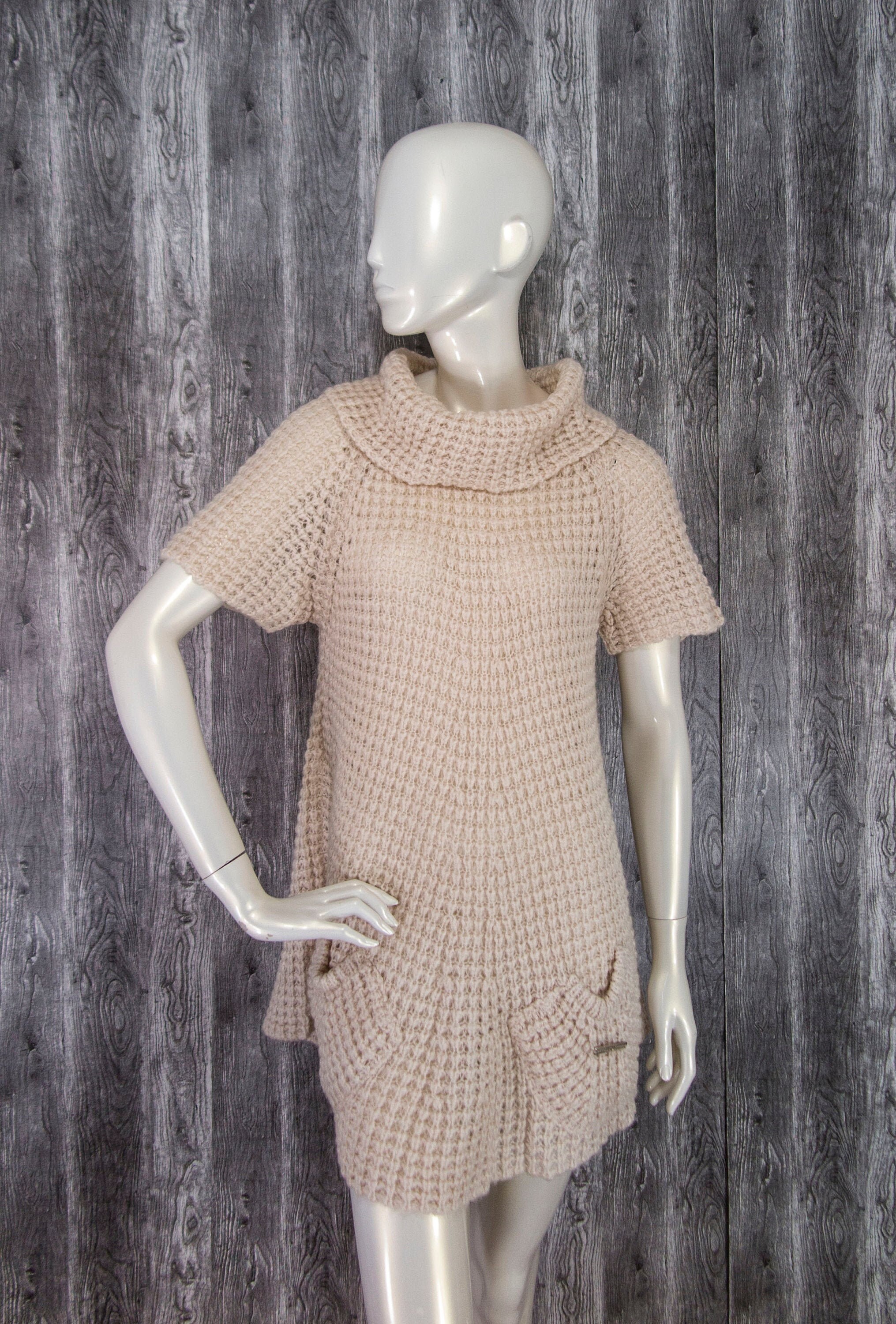 Twin-Set Simona Barbieri Mohair Blend Knit Embossed Jumper Sweater Tunic Short Sleeve Size L
