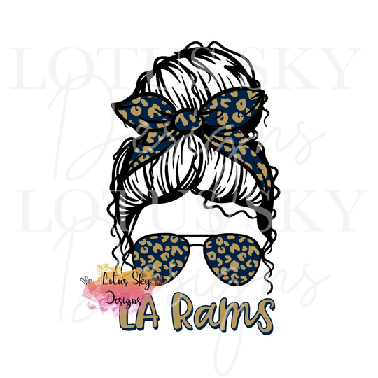 Rams Leopard Messy Bun | Ready To Press Sublimation Heat Design Transfer