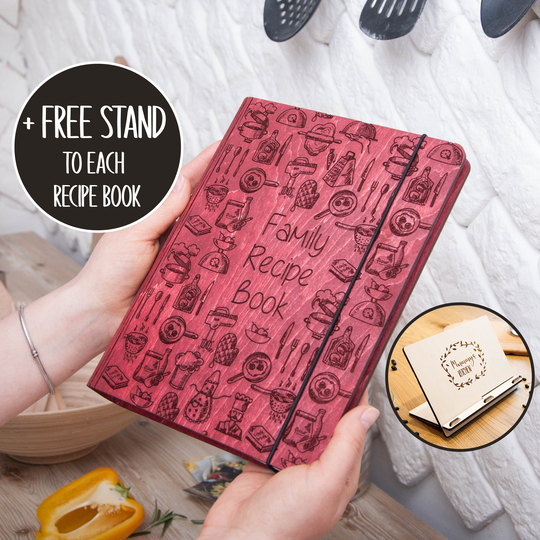 Personalized Wooden Recipe Book Binder Custom Journal Cookbook Stand, Notebook Mother in Law Gift, Bridal Shower Gift For Daughter
