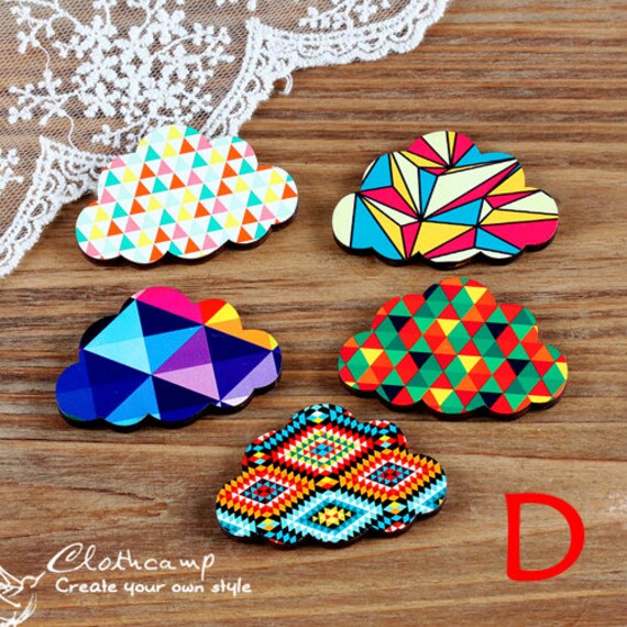 5Pcs Handmade Colorful Geometry/Dot /Wave /Heart /Arrow/ Lattice Cloud Laser Cut Wood Charms Pendants-(Wj-D
