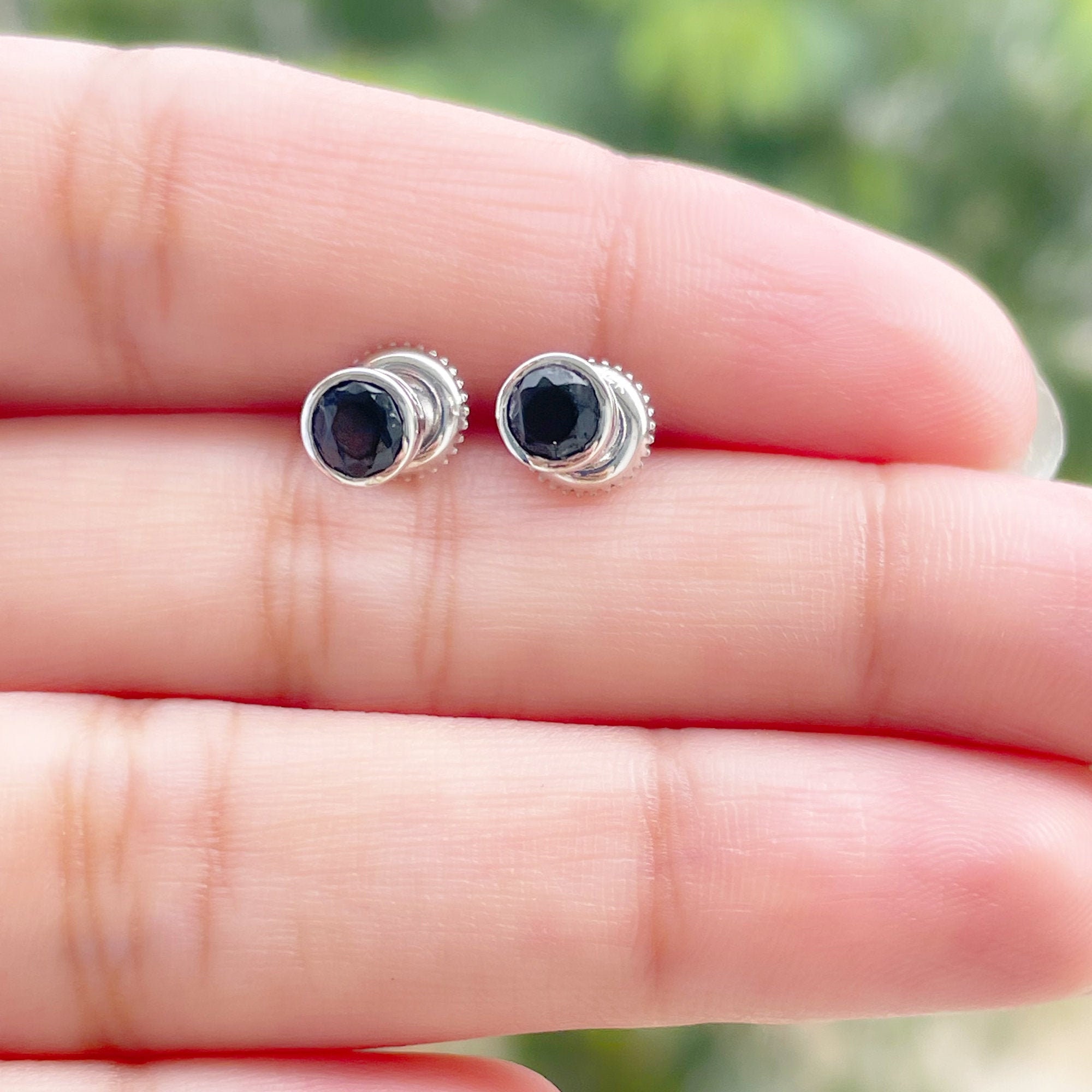 1/2 Ct Black Onyx Stud Earrings, Earrings Gold, Bezel Set Solitaire