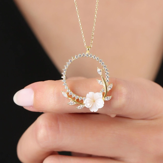 Magnolia Crown 925 Sterling Silver Necklace, Gold Color Flowers Pendants, Gift For Her, Anniversary Gift, Birthday