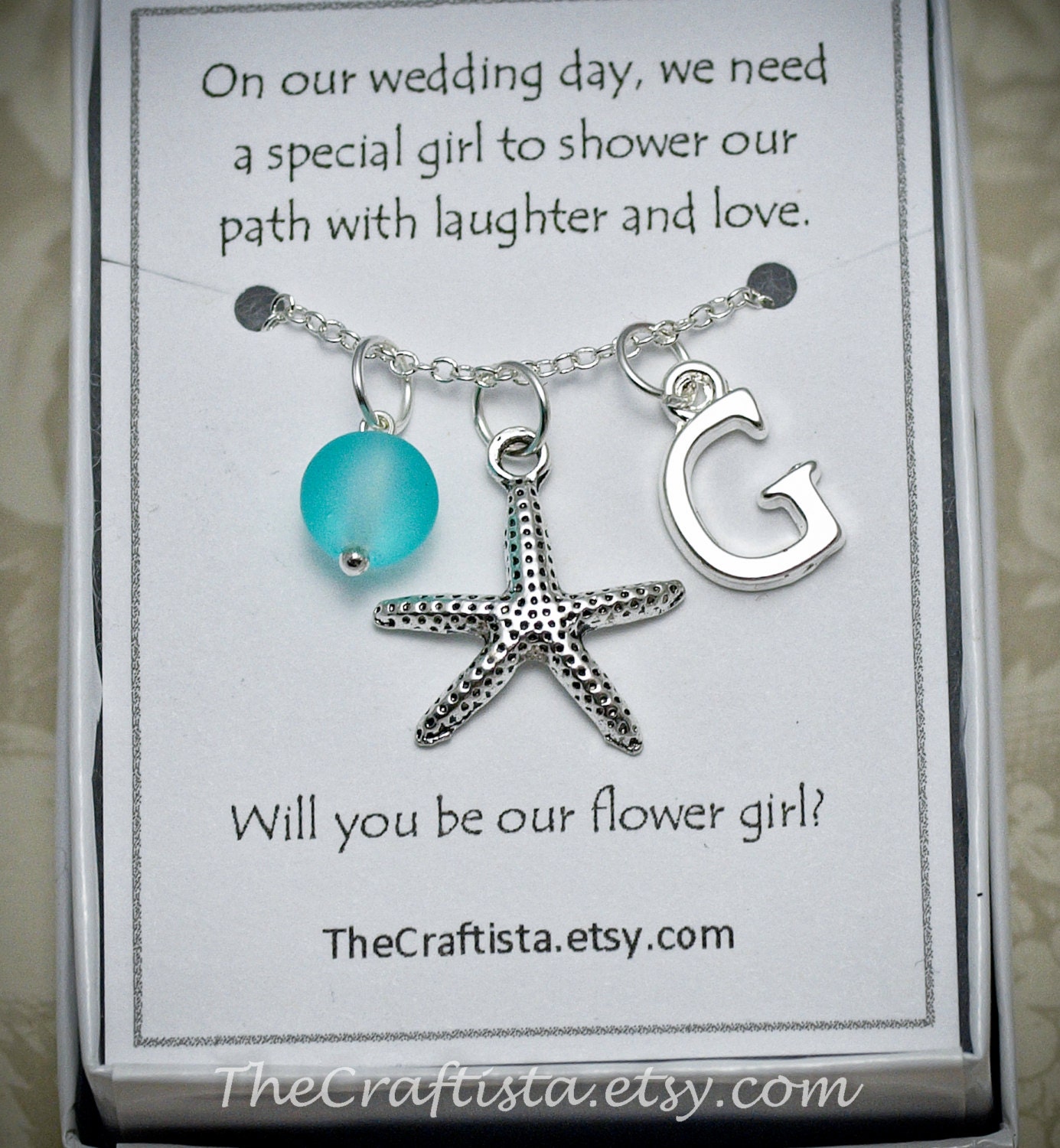 Personalized Flower Girl Necklace, Starfish Gift, Beach Wedding, Jewelry, Wedding