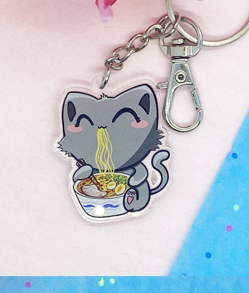 Ramen Noodle Cat Keychain, Kawaii Keychain