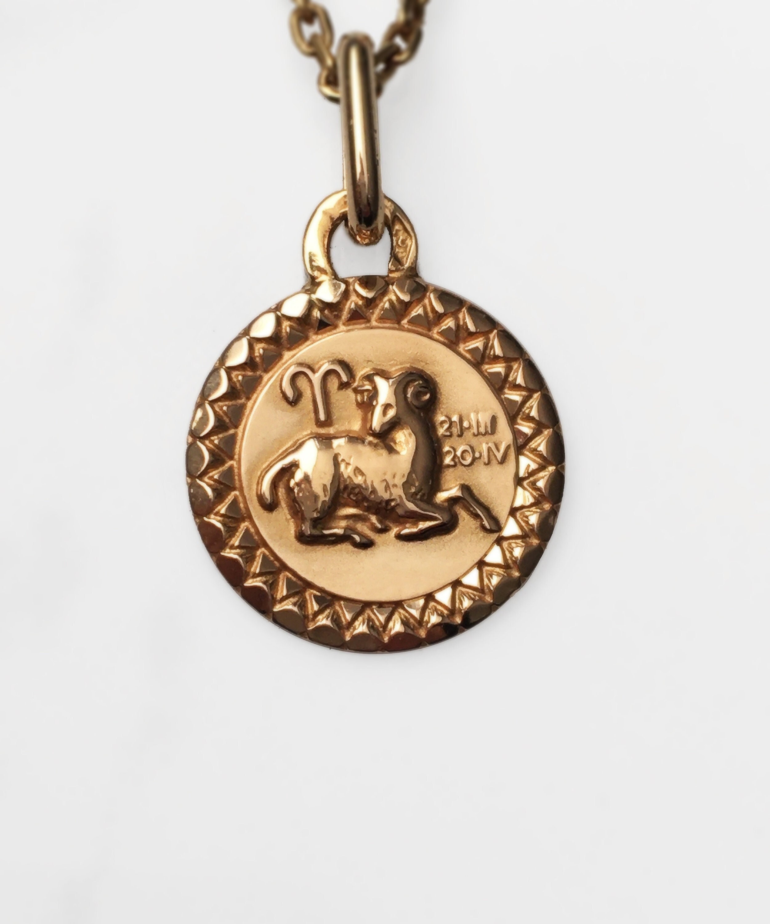 Perroud Vintage French Gold Zodiac Ram Aries 18K 18 Carats 750 Unique Gift Heirloom Rare Pendant Medal Charm Antique
